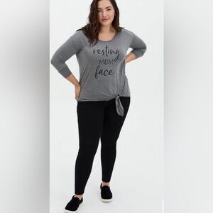 Torrid Sup Soft Grey Resting Mom Face Tie Front Tee Size 1